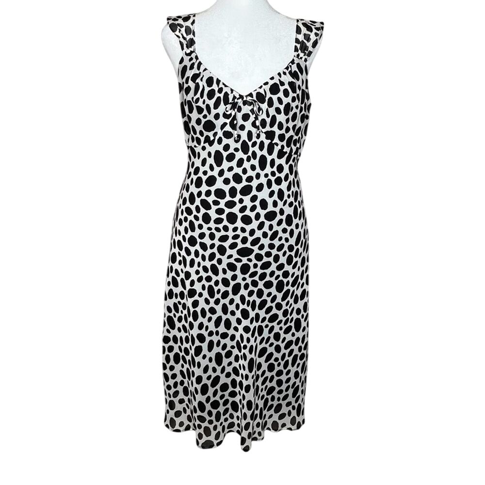 Lily Polkadot Chiffon Dress S Black Cream Tie Bow Front Babydoll USA Made